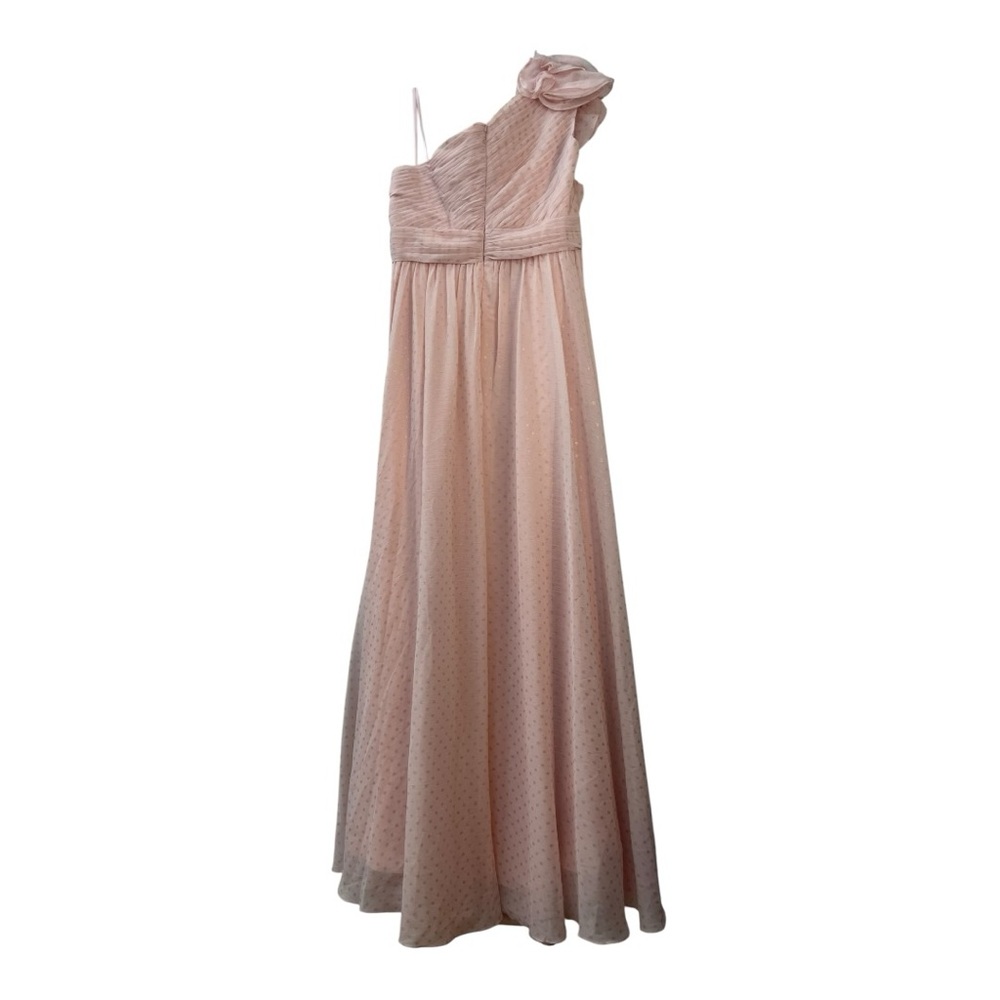 Mac Duggal Pink One Shoulder Polka Dot Chiffon Ruffle GownDress Size 16 $398 - Picture 3 of 9